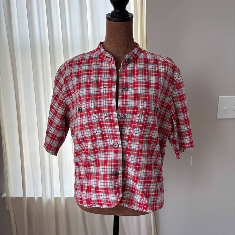 90s Vintage Liz Claiborne Top M Lizwear Cotton Plaid Western Cowgirl Grunge - Picture 14 of 15